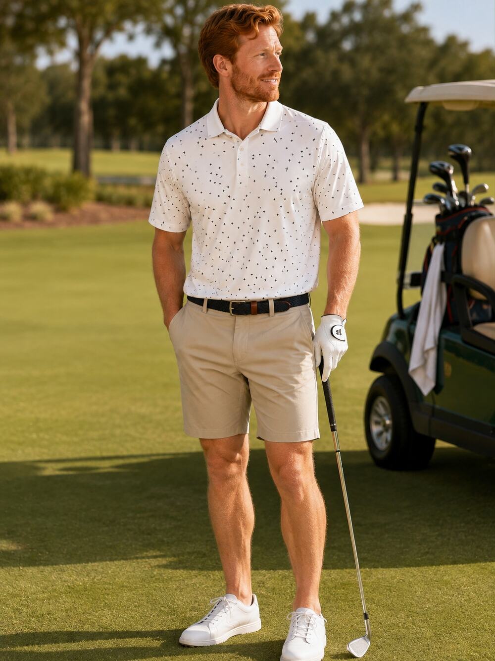 Nike Dri-FIT Men’s Medium White Black Plus Print Performance Golf Polo